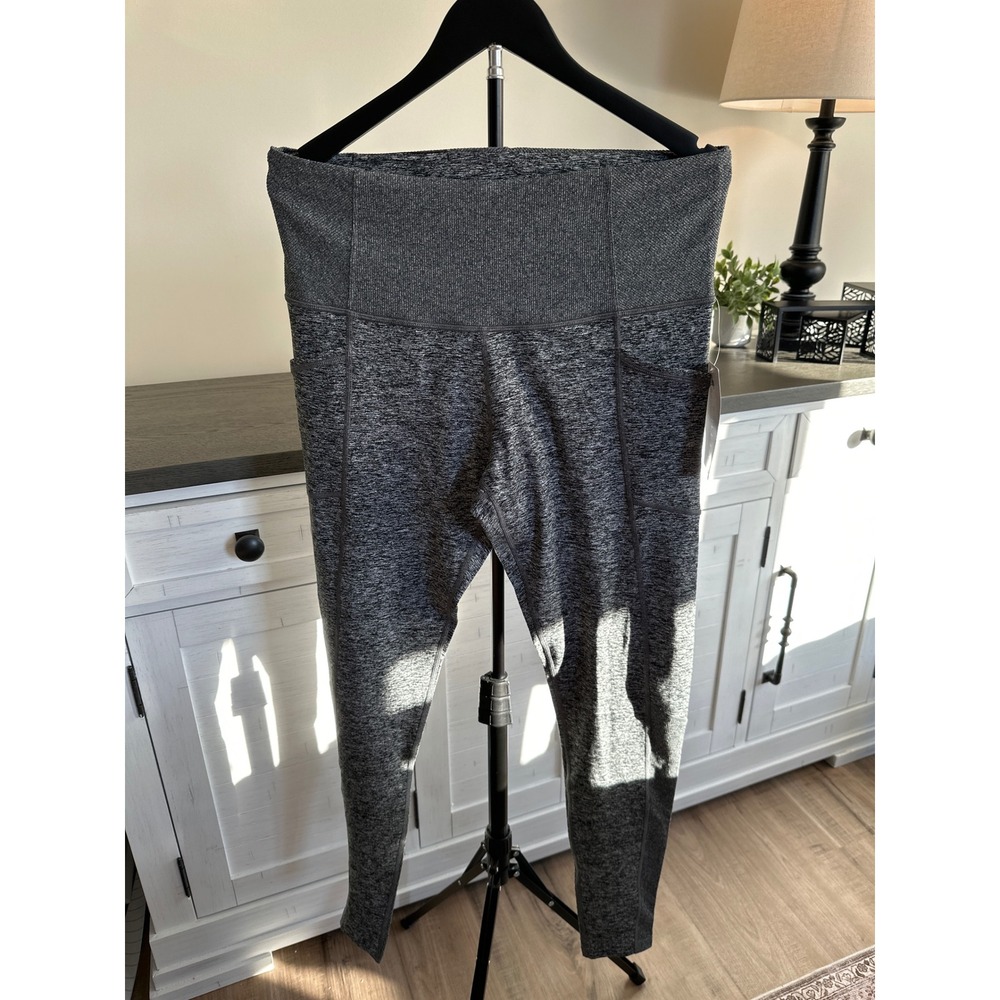 Athleta Exhale Stash Brushed Tech Jersey Heel Tight Grey Space Dye 1X 512748